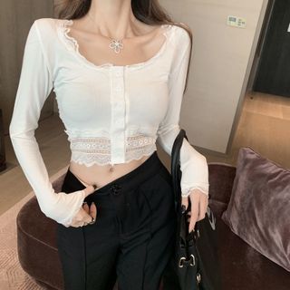 ÁO CROPTOP TAY DÀI PHỐI REN