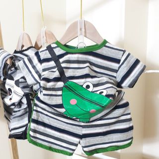 Bộ cộc tay hình thú bé trai, bộ cotton cộc tay cho bé gái, kẻ ngang cotton co giãn 4 chiều