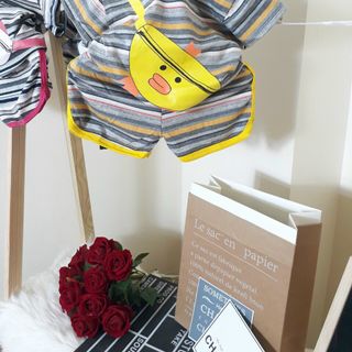 Bộ cộc tay hình thú bé trai, bộ cotton cộc tay cho bé gái, kẻ ngang cotton co giãn 4 chiều