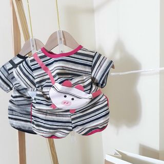 Bộ cộc tay hình thú bé trai, bộ cotton cộc tay cho bé gái, kẻ ngang cotton co giãn 4 chiều