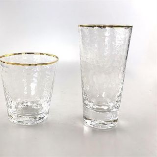 Bộ 6 Ly, Cốc thủy tinh chịu nhiệt cao cấp dập vân nổi viền vàng - Cao