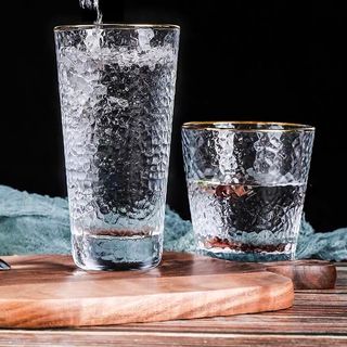Bộ 6 Ly, Cốc thủy tinh chịu nhiệt cao cấp dập vân nổi viền vàng - Cao