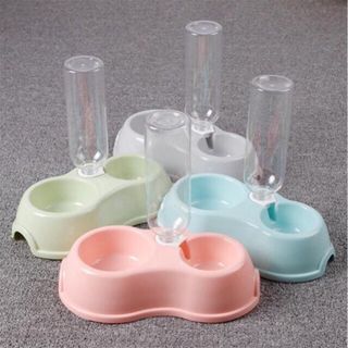 Bát ăn đôi kèm bình cấp nước tự động cho chó mèo kèm bình nước 500ml
