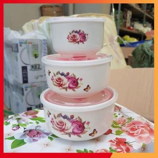 Bộ 3 bát sứ có nắp đậy