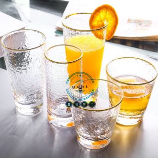 Bộ 6 Ly, Cốc thủy tinh chịu nhiệt cao cấp dập vân nổi viền vàng - Cao