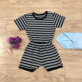 Bộ cộc tay kẻ cho bé trai, bé gái, bộ mặc nhà cho bé cotton co giãn 4 chiều