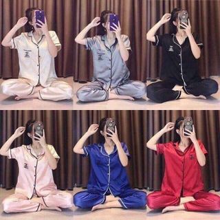 bộ đồ ngủ pijama phi lụa tay ngắn quần dài giá sỉ