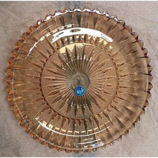 Khay Thủy Tinh Tia Vàng Tròn 30cm (THÙNG 10C)