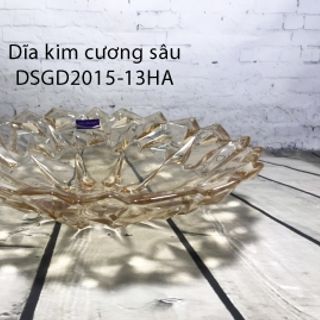 Bát đĩa thủy tinh pha lê thả hoa dáng kim cương màu vàng