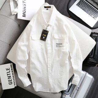 ÁO SƠ MI ĐŨI NAM TAY DÀI IN CHỮ TREND CÓ TÚI TRƯỚC NGỰC