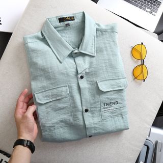 ÁO SƠ MI ĐŨI NAM TAY DÀI IN CHỮ TREND CÓ TÚI TRƯỚC NGỰC