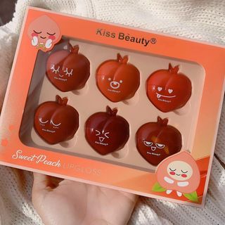 SET SON KEM HÌNH QUẢ ĐÀO 6 BIỂU TƯỢNG KHUÔN MẶT DỄ THƯƠNG