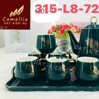 BỘ BÌNH CỐC KÈM KHAY SỨ XƯƠNG KOREA VIỀN VÀNG CAO CẤP