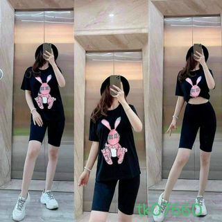Đồ bộ nữ in thỏ chất thun conton co giản, thoáng mát