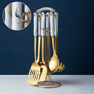 Bộ dụng cụ nhà bếp muỗng , thìa , đảo đồ ăn mạ vàng cao cấp