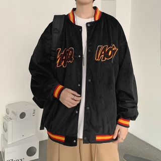 Áo khoác nhung kiểu bomber thêu logo MAOQ