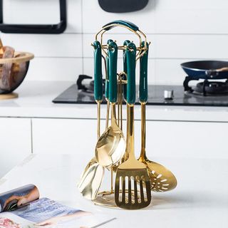 Bộ dụng cụ nhà bếp muỗng , thìa , đảo đồ ăn mạ vàng cao cấp