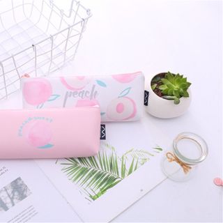 Hộp bút quả đào trắng hồng da PU mềm mại