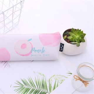 Hộp bút quả đào trắng hồng da PU mềm mại