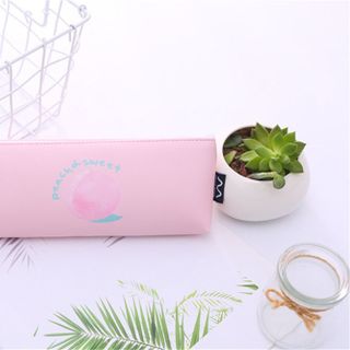 Hộp bút quả đào trắng hồng da PU mềm mại