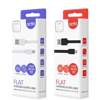 Cáp sạc Micro kiểu dáng phẳng dài 1,2m - Flat Charging & Data Cable Actto USB-19 giá sỉ