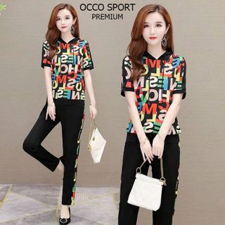 Đồ bộ thể thao cao cấp có nón phối chữ in họa tiết 3d TT395