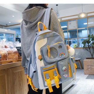 Balo nữ chất liệu vải canvas chống thấm phối nhựa trong màu phối độc đáo tặng sticker kute
