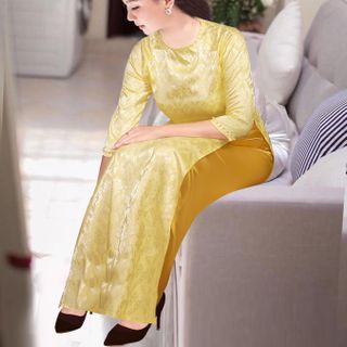GIÁ XƯỞNG - Áo dài truyền thống gấm Thái Tuấn màu vàng