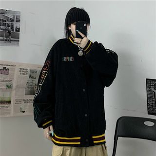 Áo khoác nhung kiểu bomber logo thêu bán chạy
