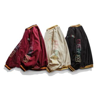 Áo khoác nhung kiểu bomber logo thêu bán chạy