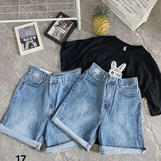 Quần Short Ngố jean thêu hoa cúc Ms17 giá sỉ