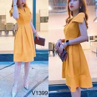ĐẦM XOÈ VÀNG TAY XẺ CÁCH ĐIỆU - DT1501 - xuong may do thanh