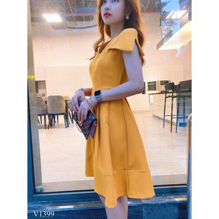 ĐẦM XOÈ VÀNG TAY XẺ CÁCH ĐIỆU - DT1501 - xuong may do thanh