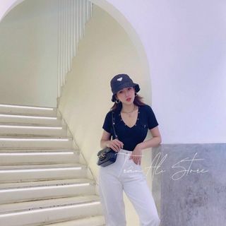 Quần baggy kaki rộng nút lai