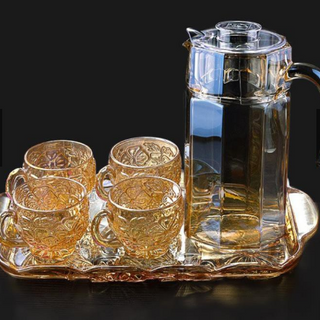 Bình đựng nước thủy tinh lục lăng vàng 1500ml, bình thủy tinh đựng nước