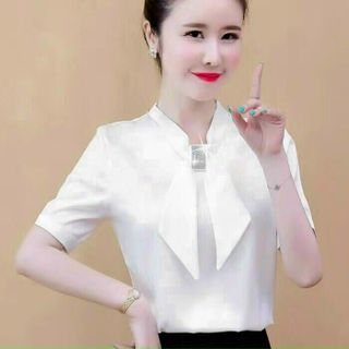 sơ mi cổ nơ đá