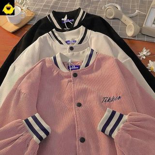 Áo khoác nhung kiểu bomber logo thêu 2 mặt đẹp