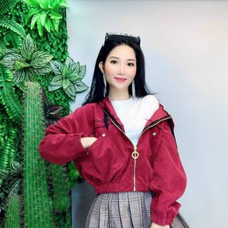 Áo khoác nhung bomber thêu placere