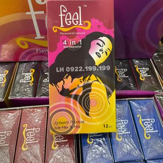 Bao cao su Feel 4 in 1 giúp kéo dài thời gian - hương dâu dịu ngọt hộp 12 cái