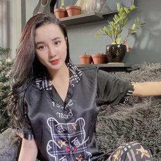 đồ bộ pijama Satin in 3d con gấu Karo