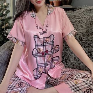 đồ bộ pijama Satin in 3d con gấu Karo