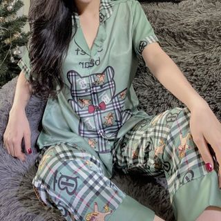 đồ bộ pijama Satin in 3d con gấu Karo