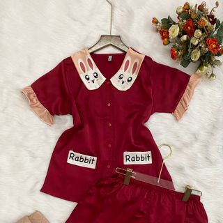 Đồ bộ pizama Satin tiểu thư in thỏ Đùi Cộc
