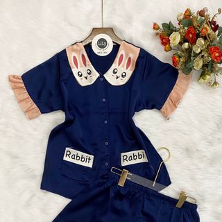 Đồ bộ pizama Satin tiểu thư in thỏ Đùi Cộc