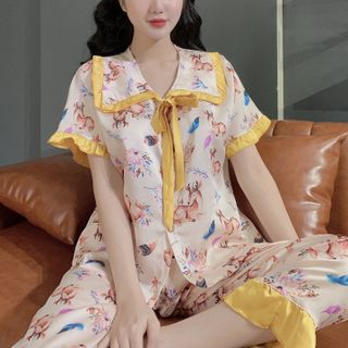 Satin tiểu thư cổ vuông con Nai