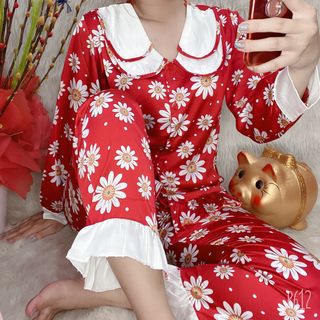 Đồ bộ pizama Satin tiểu thư 2lá in bông Dài Cộc