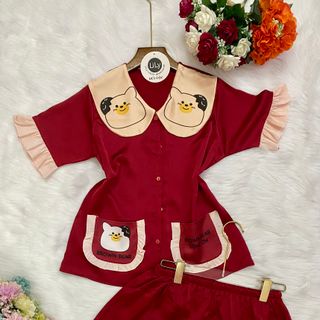 Đồ bộ pizama Satin tiểu thư in Gấu