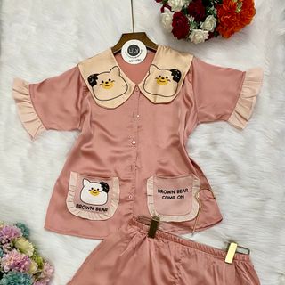 Đồ bộ pizama Satin tiểu thư in Gấu