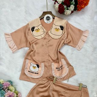 Đồ bộ pizama Satin tiểu thư in Gấu