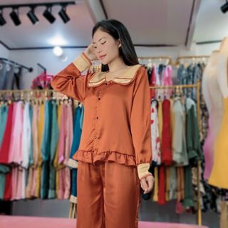 Đồ bộ pizama Satin tiểu thư 2lá Dài Dài